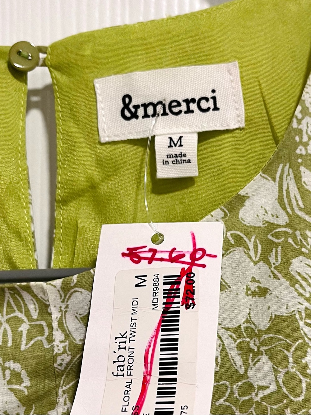 &Merci Tie Front Open Back Green Floral Midi Dress Size Medium - Picture 2 of 5